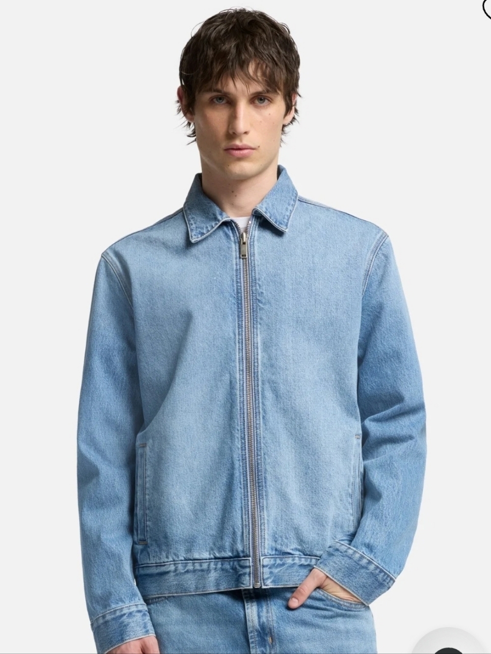 7 For All Mankind Harrington Jacket Mason Light Wash Denim Zip Bomber XL NEW